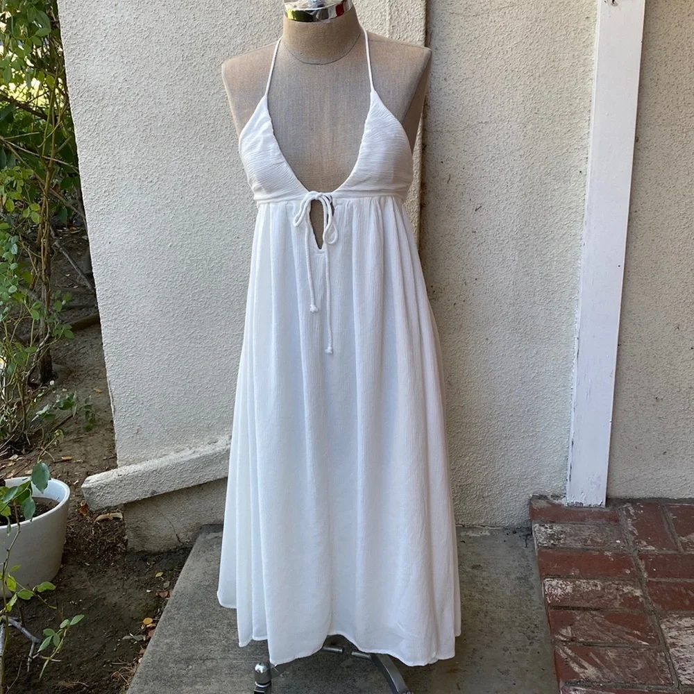 Vici beautiful white Flowy spaghetti strap midi dress